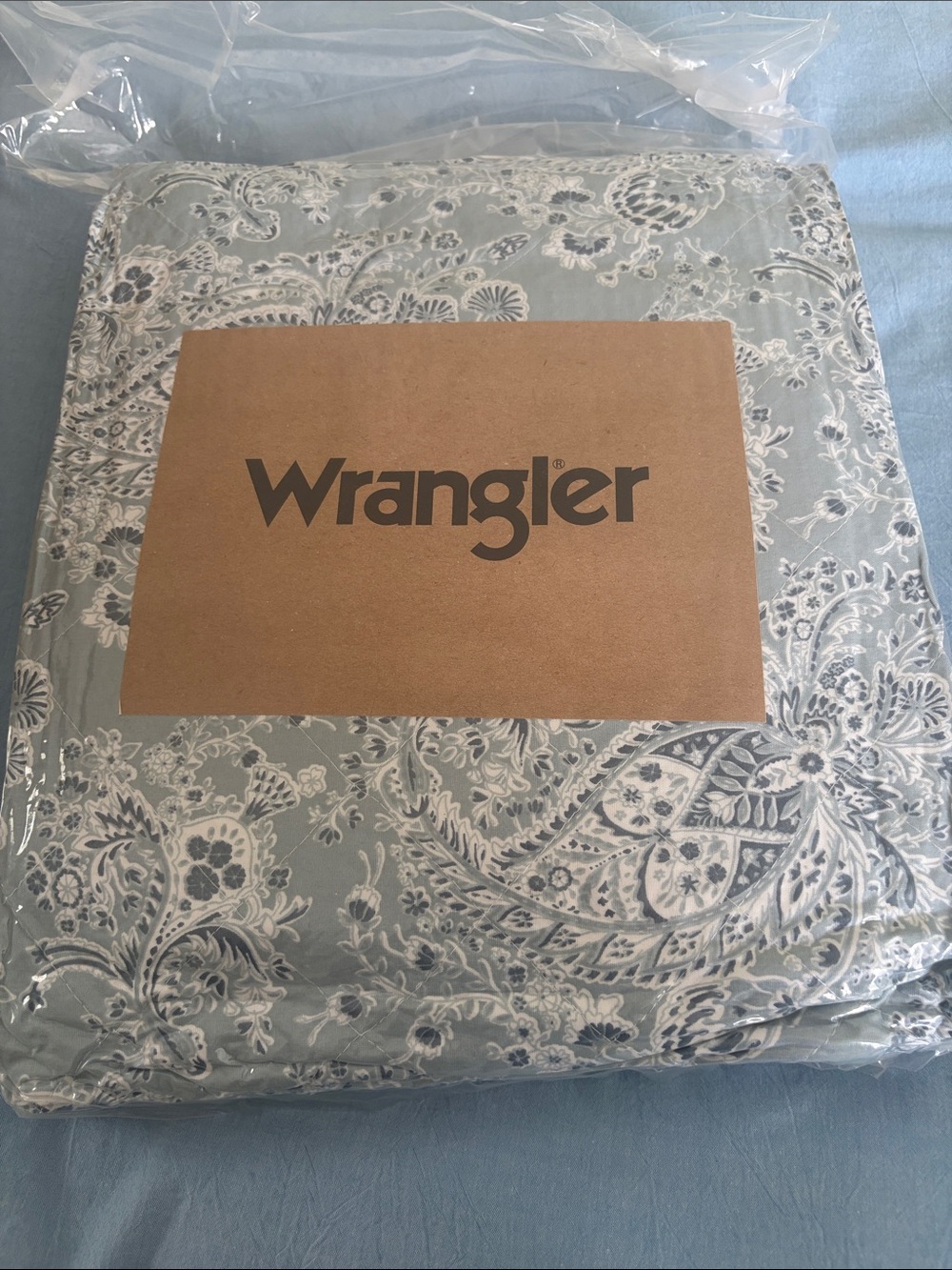 Wrangler Light Blue and White Paisley Twin Quilt
